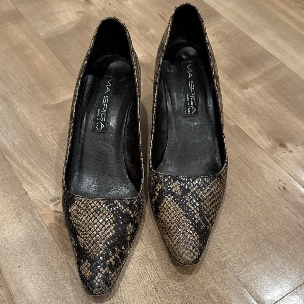 Via Spiga Snakeskin Heels - Black and Brown